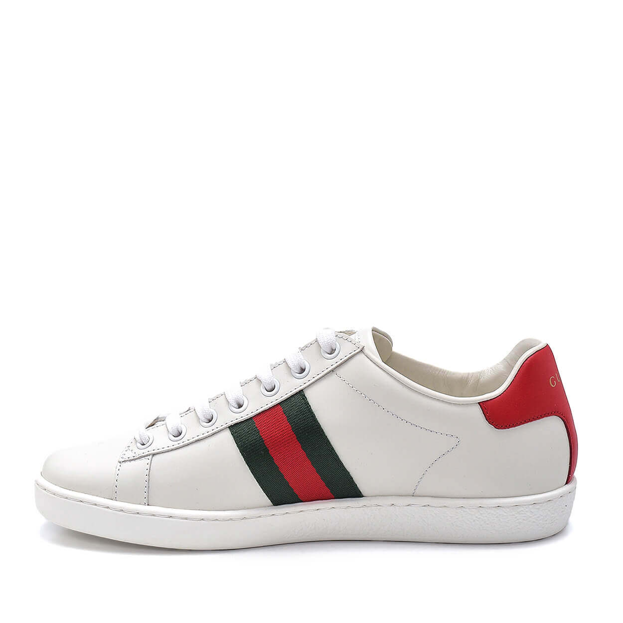 Gucci - White Leather Gucci Tiger Patch Web Striped Low Top Ace Sneakers